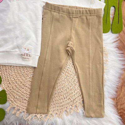 Conj. Casaco de Moletom Fashion Little Girls e Calça Legging - Off White e Caramelo